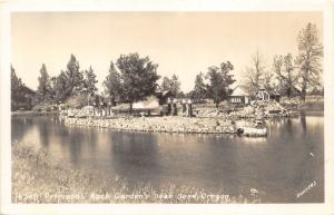 Bend-Redmond Oregon~Peterson's Rock Garden~Island in Lake~1950s RPPC