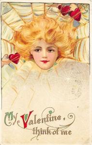 John Winsch S. Schmucker Beautiful Woman My Valentine, Think of me Postcard