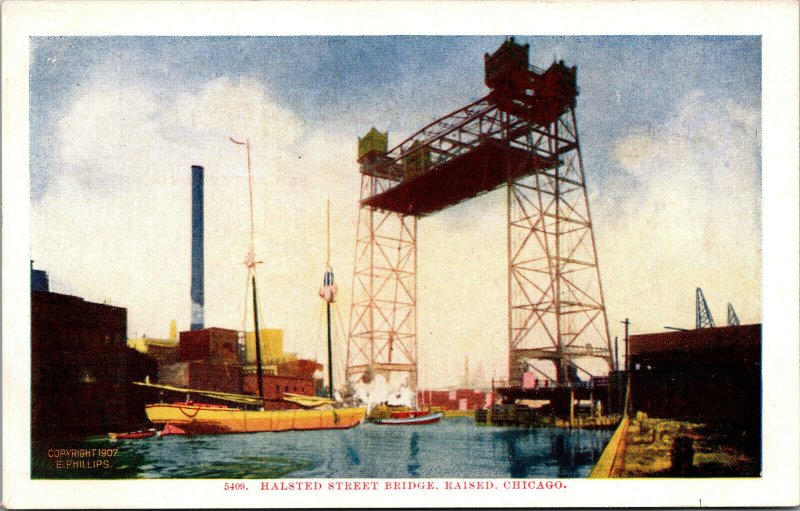 Vtg 1907 Halsted Street Bridge Raised Chicago Illinois IL Unposted Postcard