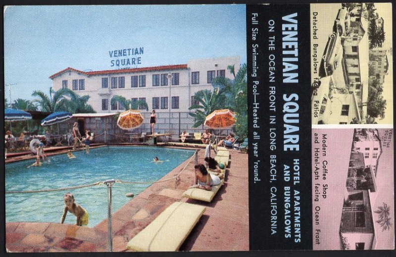 California LONG BEACH Venetian Square Hotel Apartments and Bungalows 1950s-1970s
