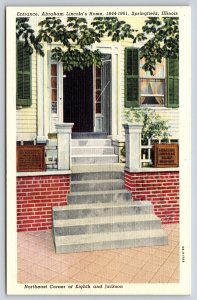 Springfield Illinois~Entrance Of Abraham Lincolns Home~Vintage Linen Postcard
