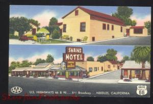 NEEDLES CALIFORNIA ROUTE 66 SWAINS MOTEL VINTAGE LINEN ADVERTISING POSTCARD