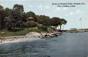 NEW LONDON CONNECTICUT ROCKS AT PEQUOT POINT~PEQUOT AVENUE POSTCARD 1912