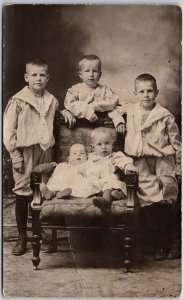 Young Children Photograph Three Boys Two Girls Portrait RPPC Postcard