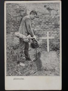 Military: German, ALLERSEELEN Man standing by Grave Old RP Postcard