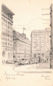 Vintage Postcard 1910s Martin Place Pedestrian Mall Sydney Artwork Pencil Sketch