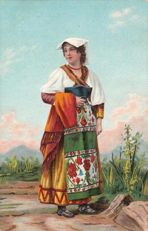 Stengel ethnic art folk costume italian type woman chromo early postcard