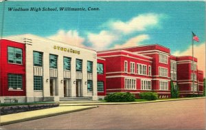 Windham High School Building Willimantic Connecticut CT UNP Linen Postcard
