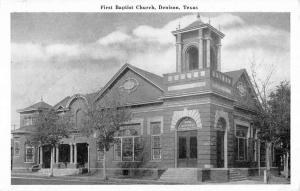 Denison Texas First Baptist Church Street View Antique Postcard K103140