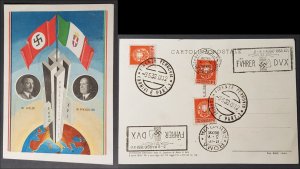 THIRD REICH ORIGINAL POSTCARD MUSSOLINI - HITLER NAZI AXIS MEETING ROME 1938