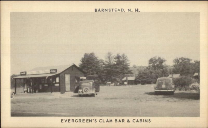 Barnstead NH Evergreen's Clam Bar & Cabins Postcard 