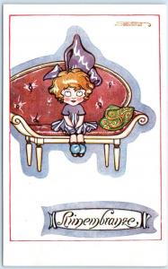 Signed Artist   SGRILLI  Little Girl, Chair   RIMEMBRANZE  1921 Postcard