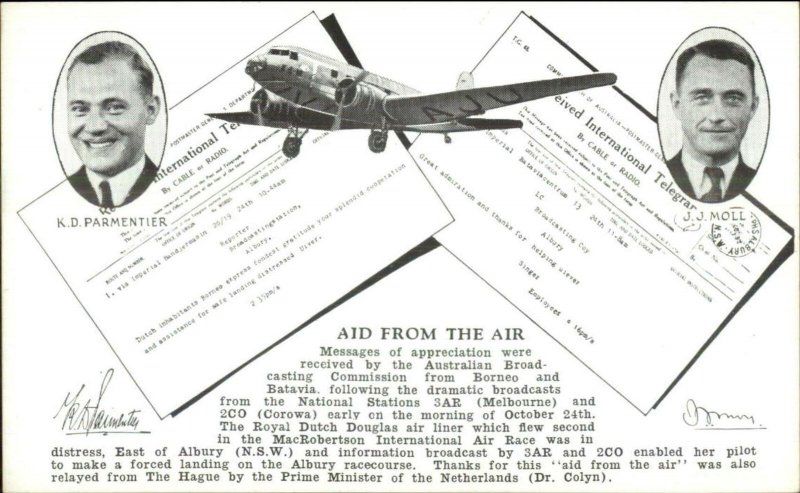 MacRobertson Air Race Royal Dutch Douglas Australia ABC Radio Cable PC G19