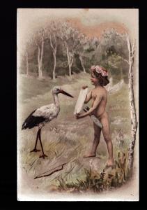 Cupid & The Stork Embossed Picture Postcard!