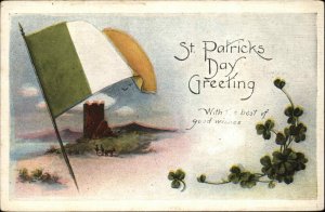 St Patrick's Day Ireland Irish Castle and Flag Vintage Postcard