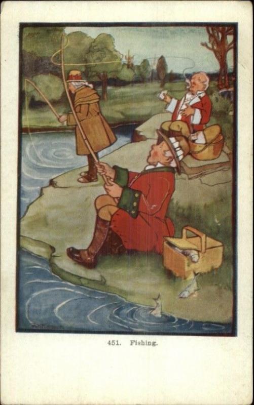 Fishing Comic #451 - Tim Hallock c1910 Postcard