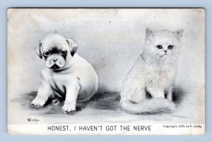 Artist Signed V Colby Puppy and Kitten Cat Havent Got Nerve UNP DB Postcard F19