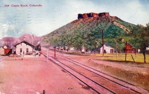 Postcard Early View Railroad Depot in Castle Rock, CO.       S6