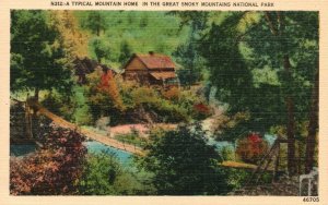 Vintage Postcard 1930's Typical Mountain Home Great Smoky Mountains National