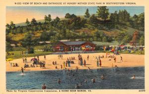 MARION, VA Virginia  HUNGRY MOTHER STATE PARK Beach~Bathhouse~Swimmers  c1940's