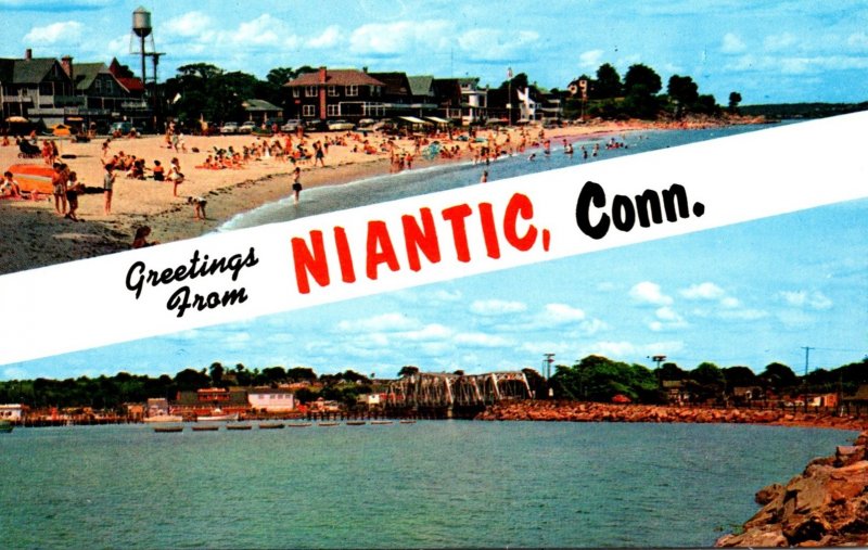 Connecticut Niantic Greetings Showing Crescent Beach & Niantic Bay and Railro...