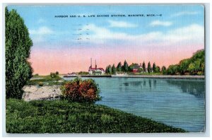 1941 Scenic Harbor US Life Saving Station Manistee Michigan MI Vintage Postcard