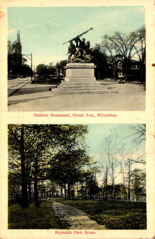 Wisconsin Milwaukee Soldiers Monument Grant Avenue and Reynolds Park Scene 1910