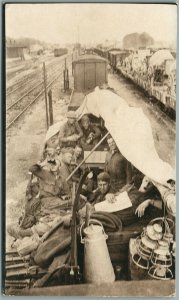 US MILITARY TRAIN ANTIQUE REAL PHOTO POSTCARD RPPC