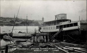 Brewer NE Steamer Boat Verona Barbour's Shipyard Real Photo Postcard