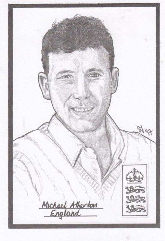 Michael Atherton English Cricket Rare Artist Drawing Limited Edn of 500 Postcard