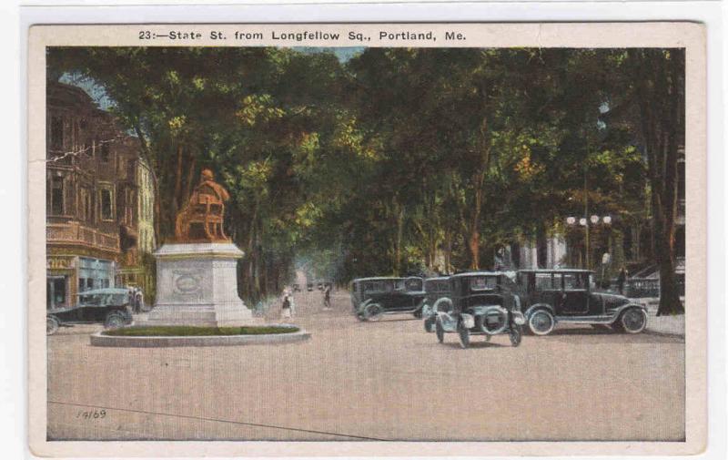 State Street Cars Portland Maine 1925 postcard