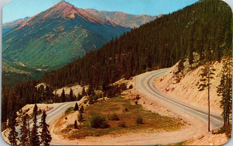 Hairpin Turn Berthoud Pass Hwy 40 Clear Creek Calley Red Mountain Postcard UNP