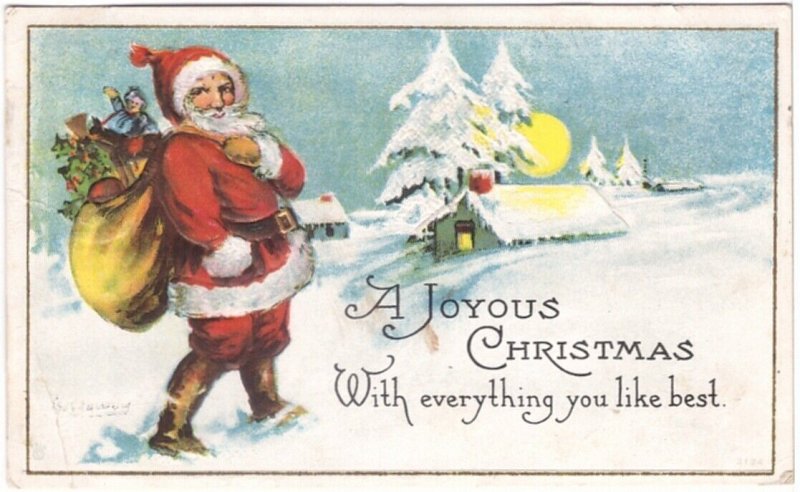 Santa Claus, 1919 Christmas Postcard Signed K. Gassaway, Muskoka Hospital Cancel