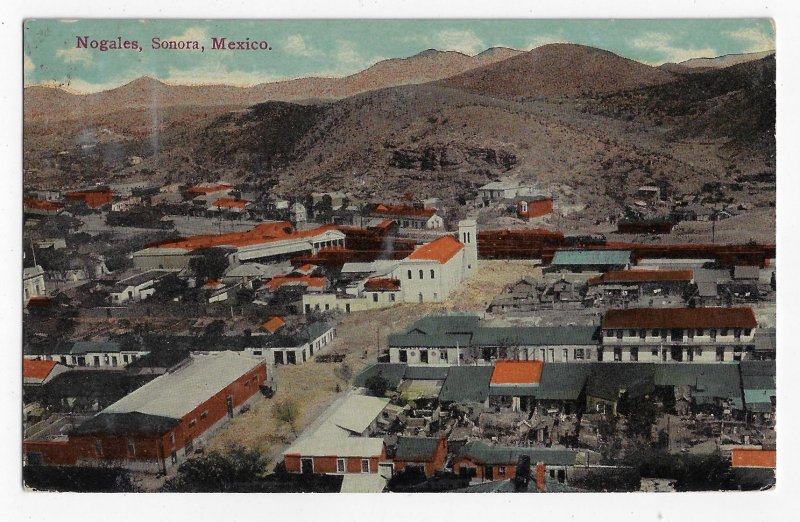 Nogales Sonora Mexico Town Center Color Lithograph Postcard