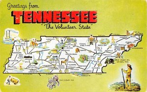 Greetings from Tennessee, USA The Volunteer State Map Unused 