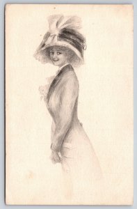 Victorian~Glamour Lady In Large Hat~Suit & Gloves~GA Co~c1910 Vintage Postcard
