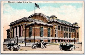 Dayton Ohio 1920s Postcard Memorial Building Flag Cars