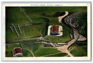 Wichita Kansas KS Postcard Municipal Airport Terminal Airplane Scene Vintage