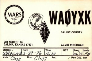 QSL Radio Card From Salina Kansas WAØYXK