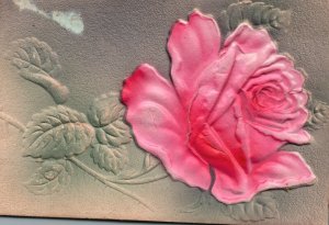 Vintage Postcard 1910's Greetings Embossed Pink Rose