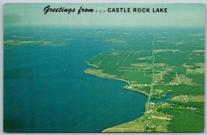 Castle Rock Lake Wisconsin 1970s postcard aerial view Ample Lake Shore Resort