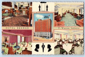 Fort Wayne Indiana Postcard Hotel Keenan Multiview Interior Building 1940 Posted