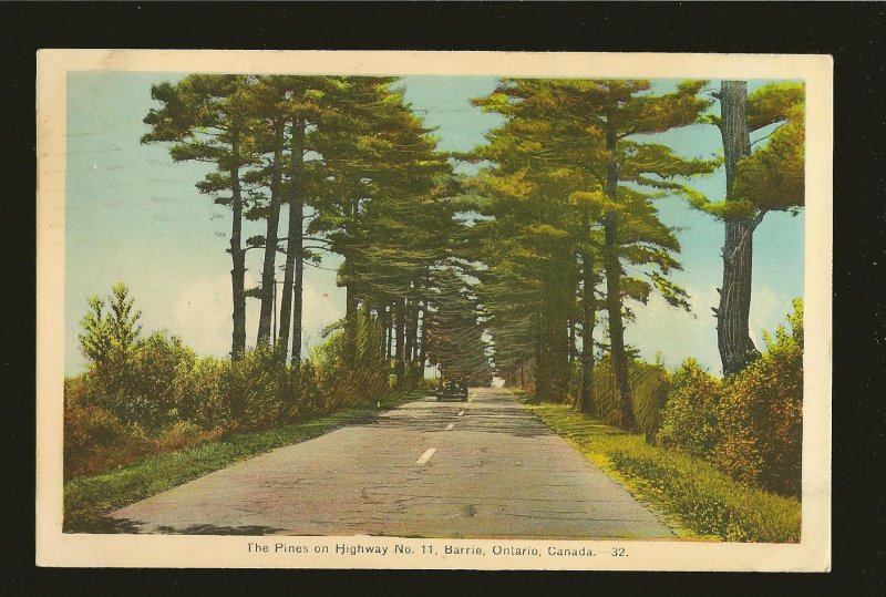 Postmarked 1947 Toronto Ont Pines on Hwy No 11 Barrie Ontario Color Postcard