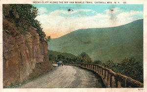 Vintage Postcard 1930's  Rocky Cliff Rip Van Winkle Trail Catskill Mountains NY