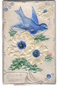 Embossed, Layered, Shiny Silkscreen, Blue Bird, Sincere Greeting, Wishes