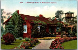 Bungalow Home Beautiful California CA Landscaped Grounds Flower Garden Postcard