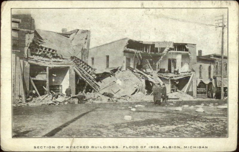 Albion MI 1908 Flood Damage Postcard