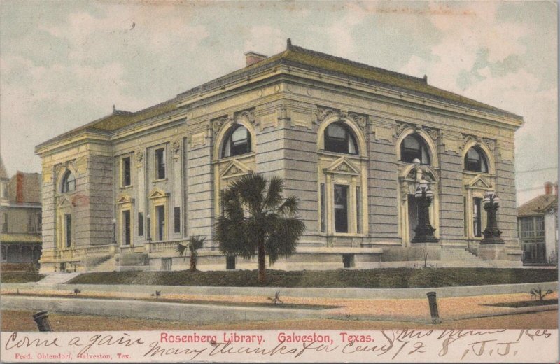 Postcard Rosenberg Library Galveston Texas TX