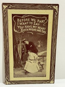 Early 1900s ca.1910 Vintage Postcard 'Before we Part' Man Woman Hat Embossed