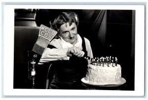 WCCO CBS Crossdressing Man Slicing Cake Minneapolis MN RPPC Photo Postcard